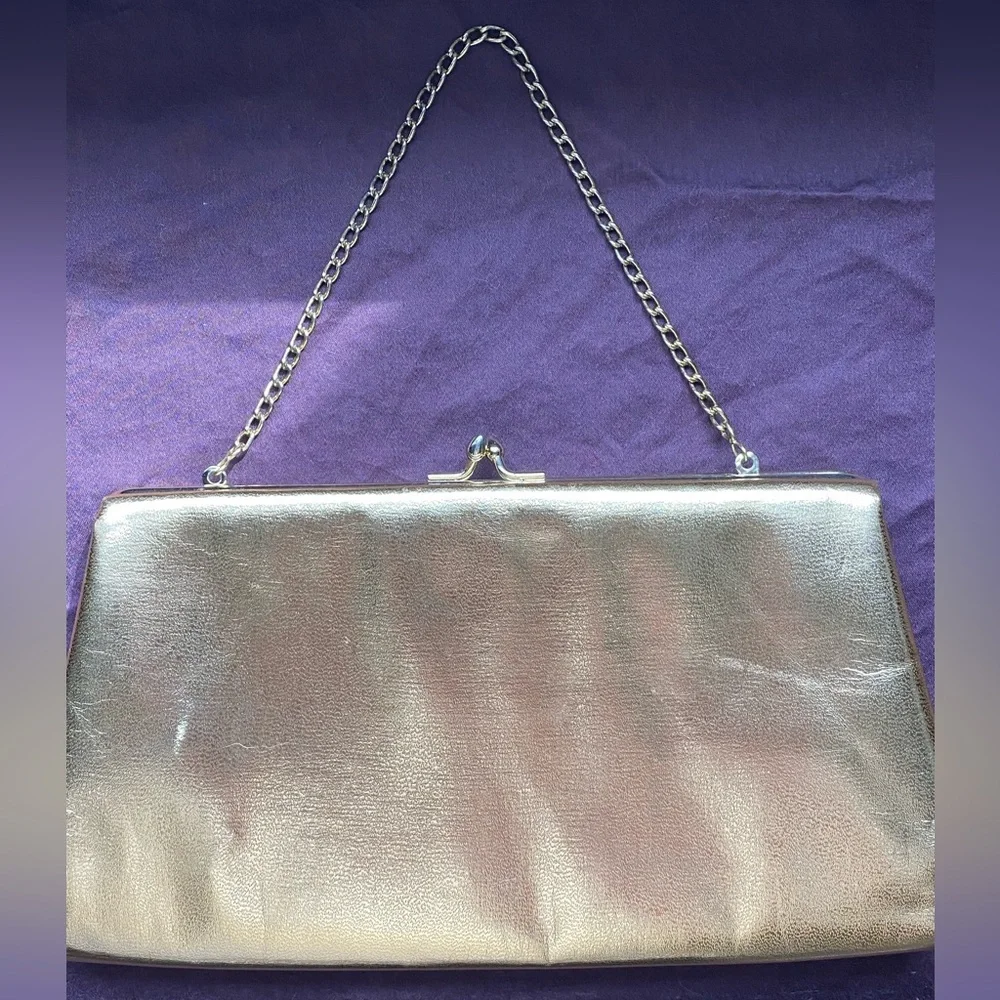 Vtg 60s/70s HL Harry Levine USA Gold Tone Kiss Lock Clutch/Evening Bag